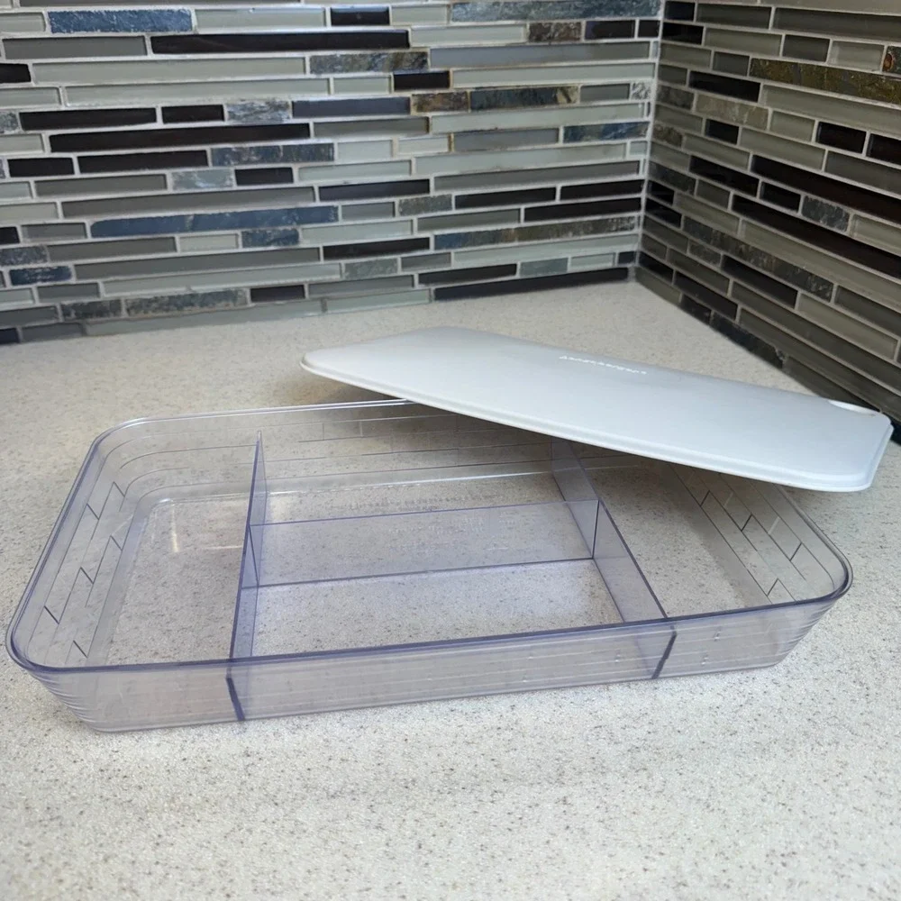 Longaberger 2005 Rectangular Serving Basket w/ Divided Protector & Lid 16.5